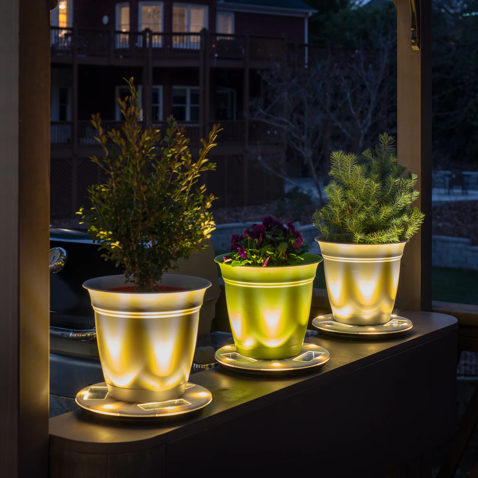 2 PK 10.5 in. Outdoor Planter Pot Base Stand With Solar Uplight Accent - Image 2