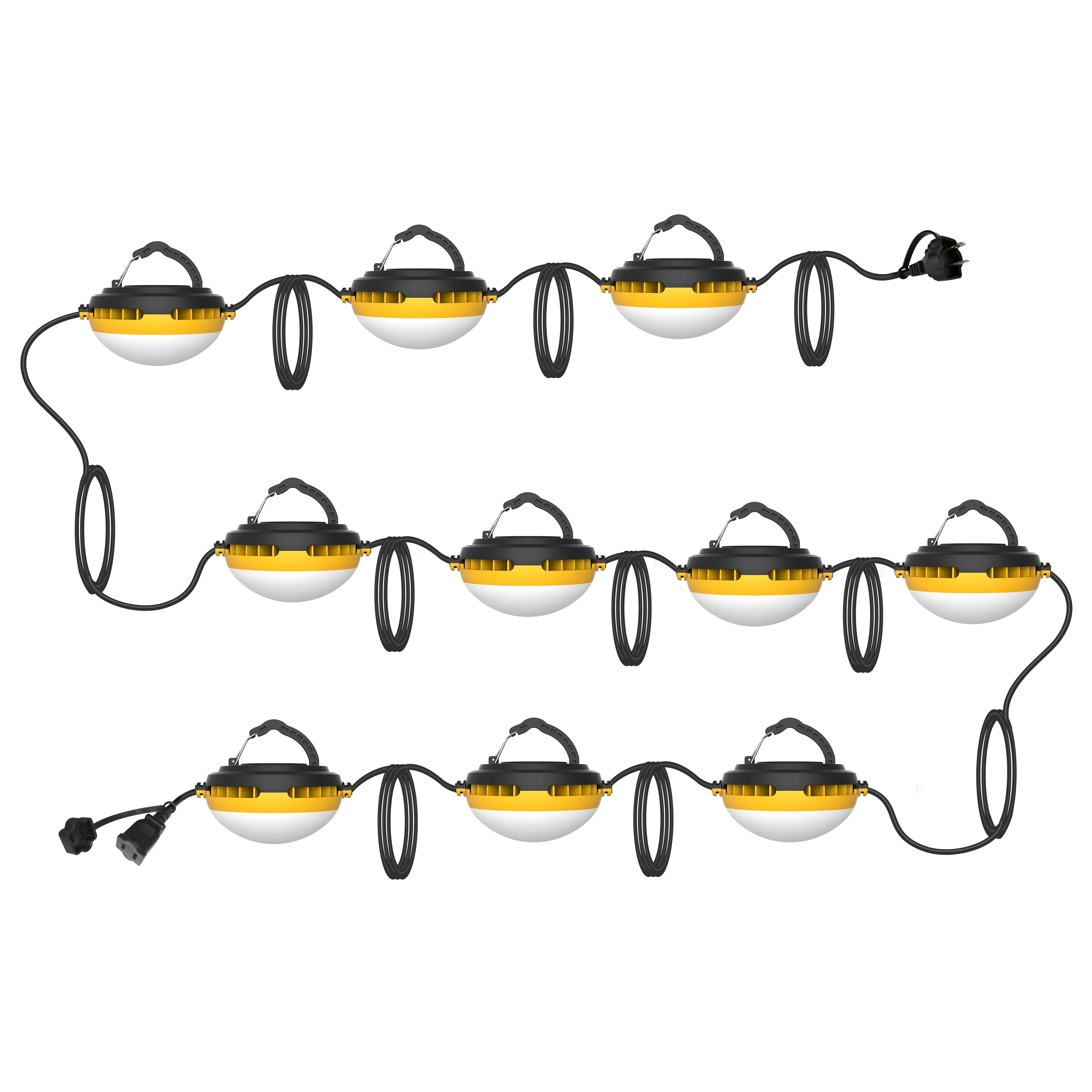 100FT Temporary LED Stringer Work Lights, 160W, 20,000 Lumens, 5000K, 120V, Set of 10