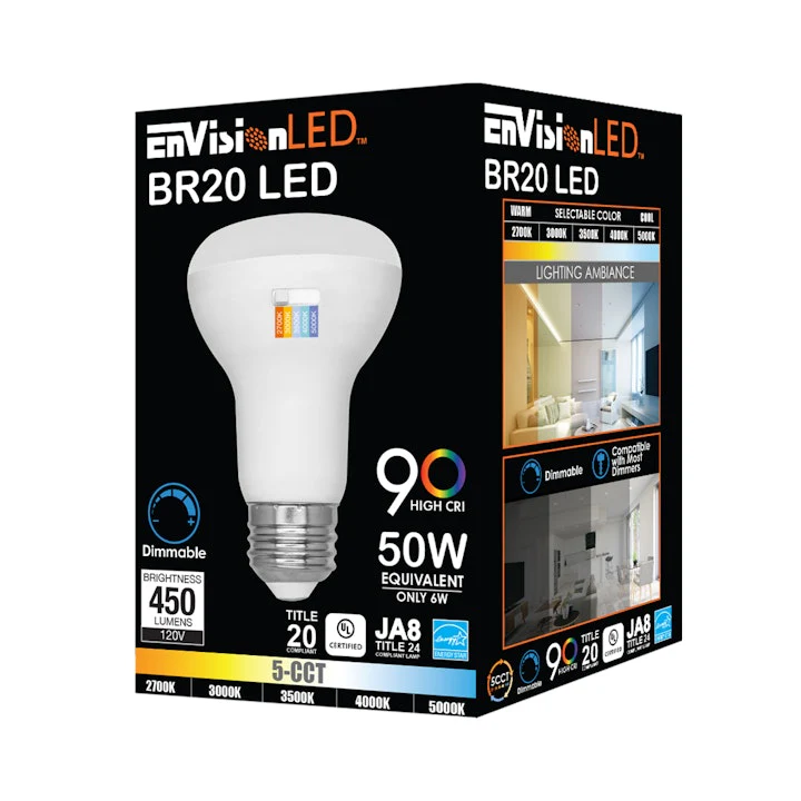 10PK BR Series: 5-CCT LED Bulb, BR20 40W Equivalent, 6W, 120V - Image 3
