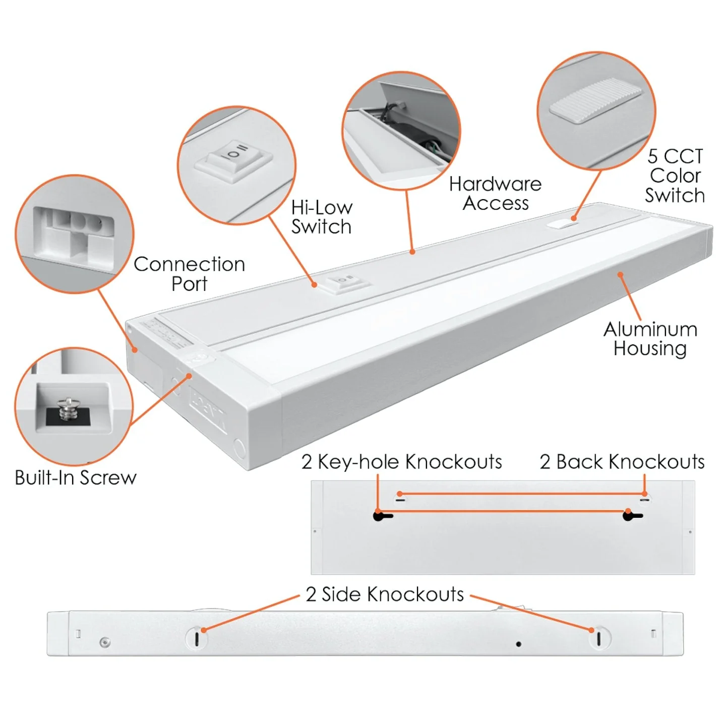 14" LED Undercabinet Bar Light, 8W, 570 Lumens, CCT Selectable, 120V, White or Bronze Finish - Image 2