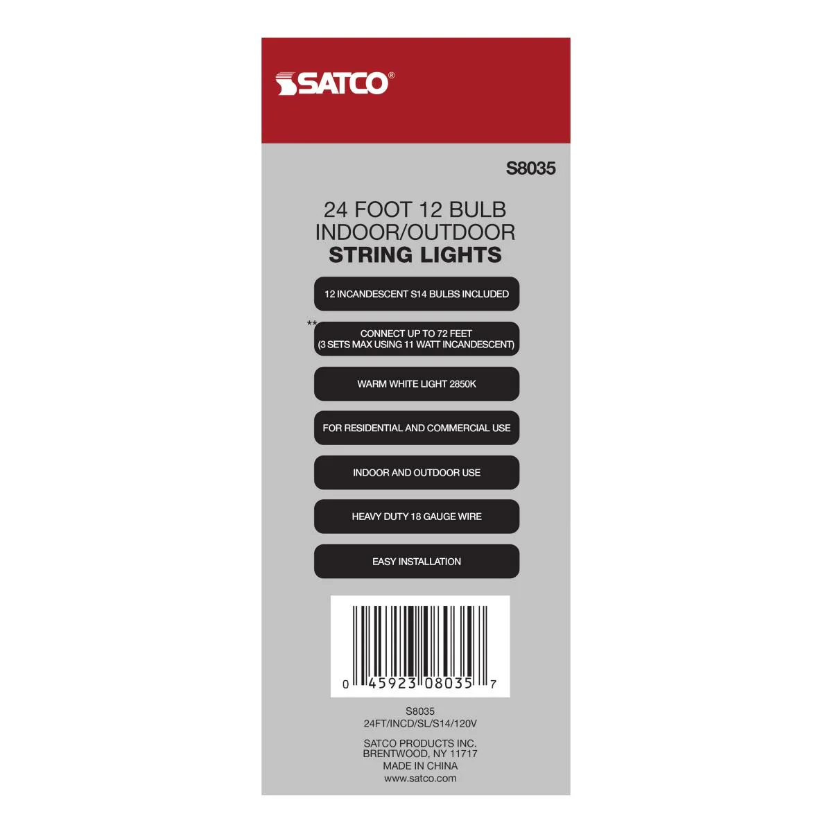 24Ft, Incandescent String Light, Includes 12-S14 bulbs, 120 Volts - Image 9