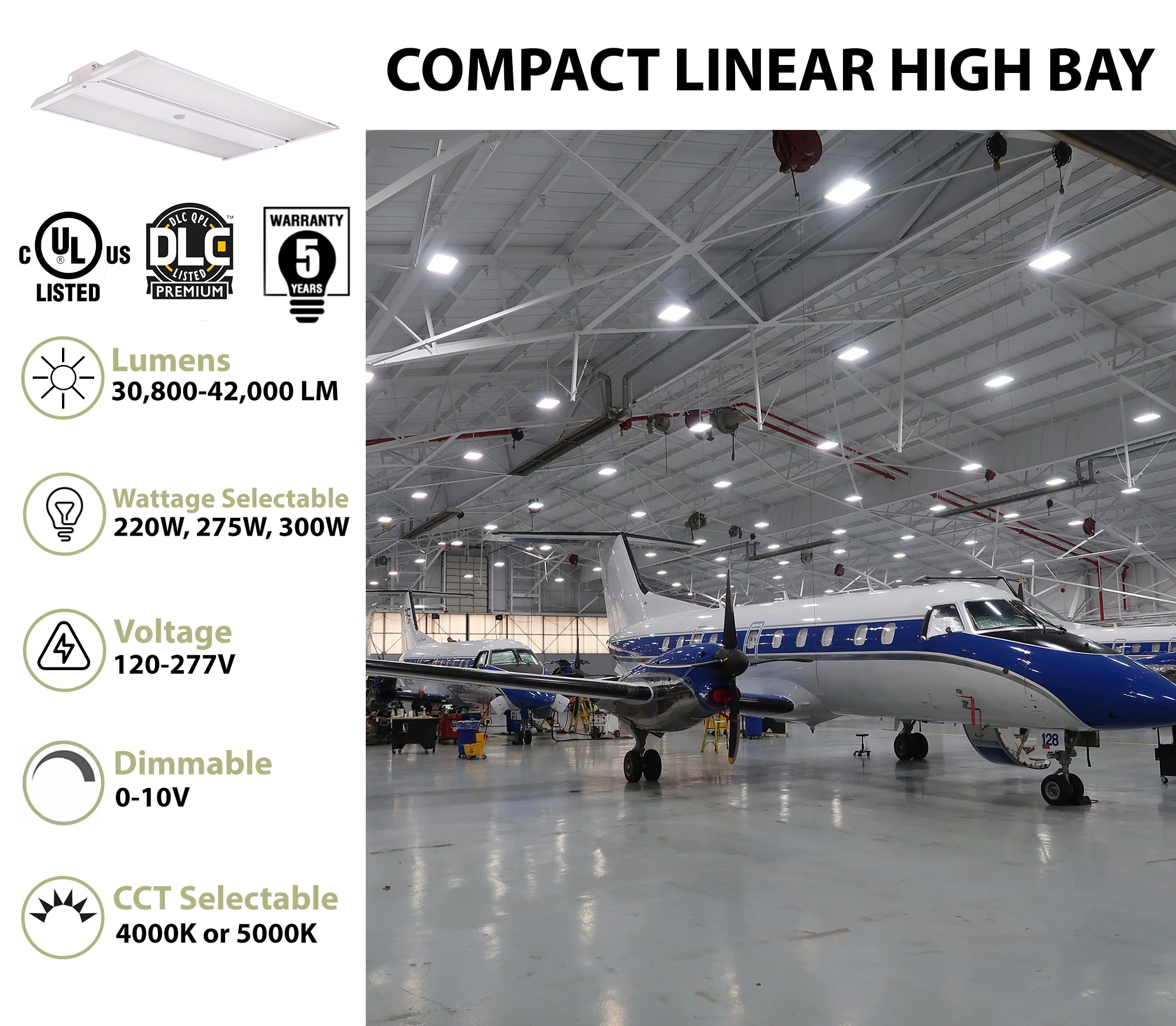 2FT LED Compact Linear High Bay Fixture, 42,000 Lumen Max, Wattage and CCT Selectable, 120-277V - Image 2
