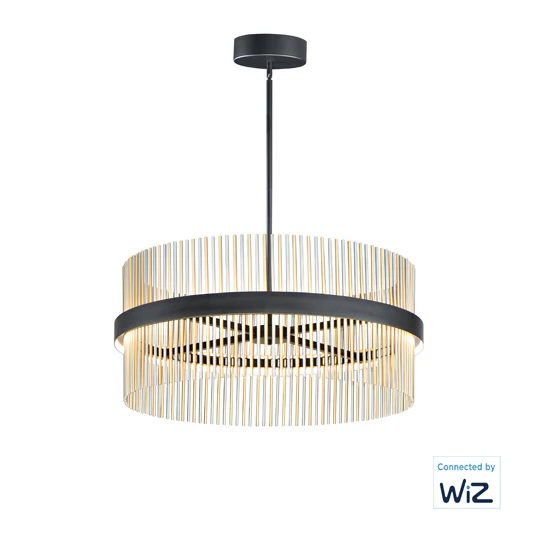 34" Chimes LED Pendant, 7,000 Lumens, 73W, 2700K-5000K CCT Selectable, 120-277V, Black/ Satin Nickel, Black/ Satin Brass, or Black/ Satin Brass/ Satin Nickel Finish - Image 5