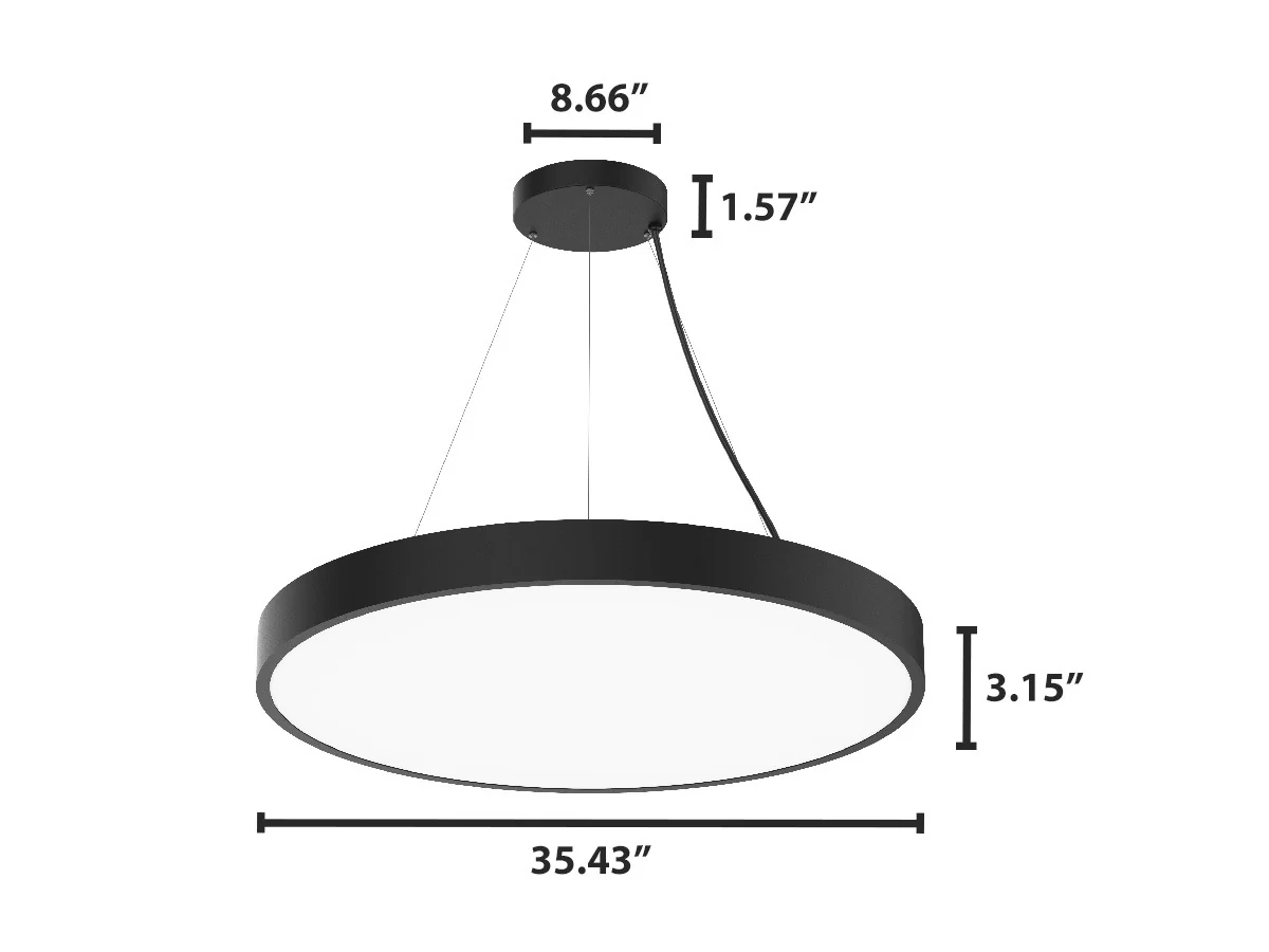 36" LED Round Pendant Light, 15,600 Lumen Max, Wattage and CCT Selectable, 120-277V, White or Black Finish - Image 3