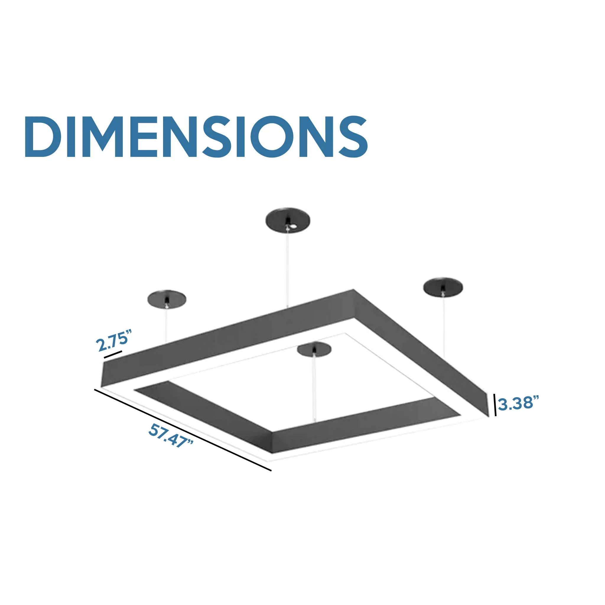 4x4 Square Pattern LED Linear Direct/Indirect Pendant Fixture, 22,000 Lumens, 200 Watt, 120-277V, 4CCT Selectable, White or Black Finish - Image 6