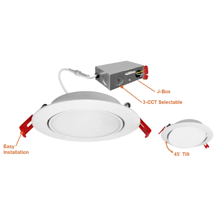 6" External J-Box Adjustable Downlight: Slim-Line, 800 Lumens, 12W, CCT Selectable, 120V - Image 2
