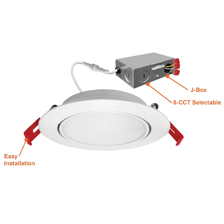 6" External J-Box Adjustable Downlight: Slim-Line, 800 Lumens, 12W, CCT Selectable, 120V - Image 2