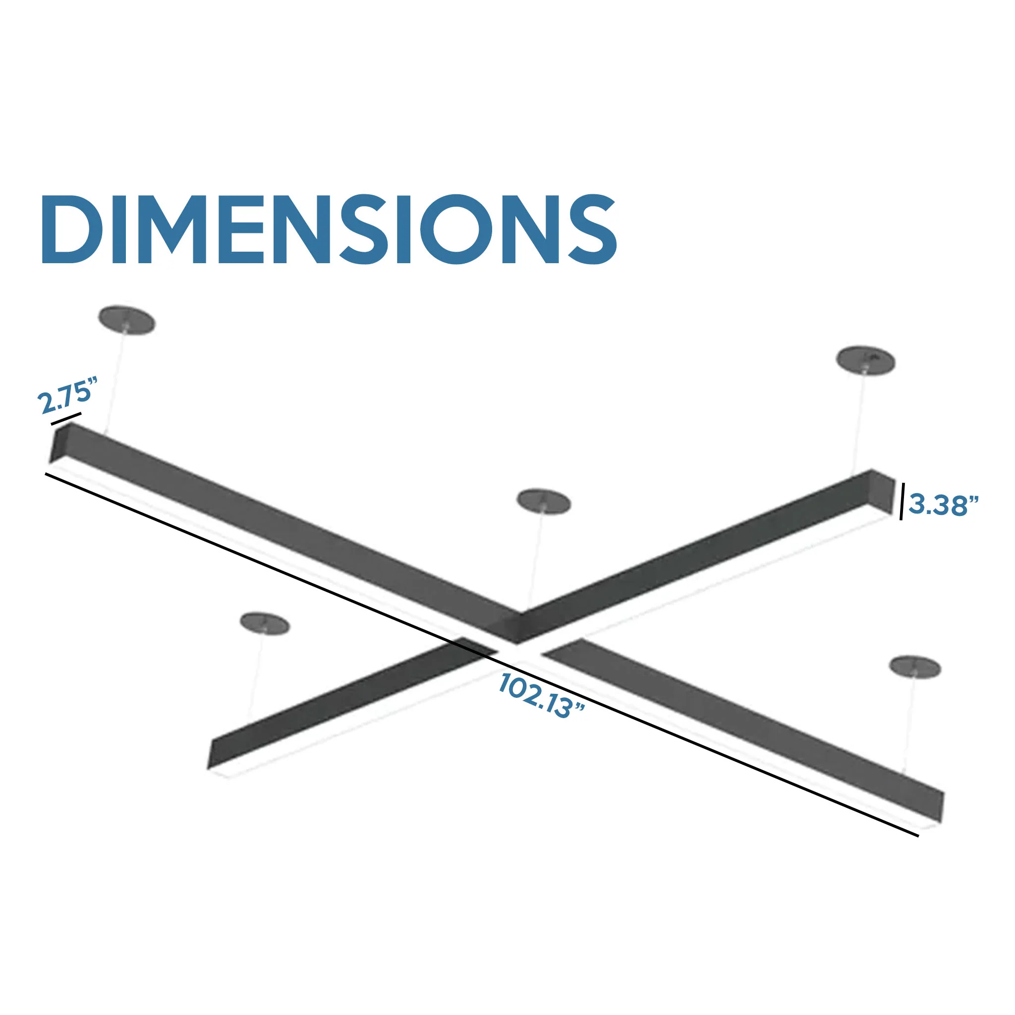 8 Foot X Pattern LED Linear Direct/Indirect Pendant Fixture, 22,000 Lumens, 200 Watt, 120-277V, CCT Selectable, White or Black Finish - Image 6