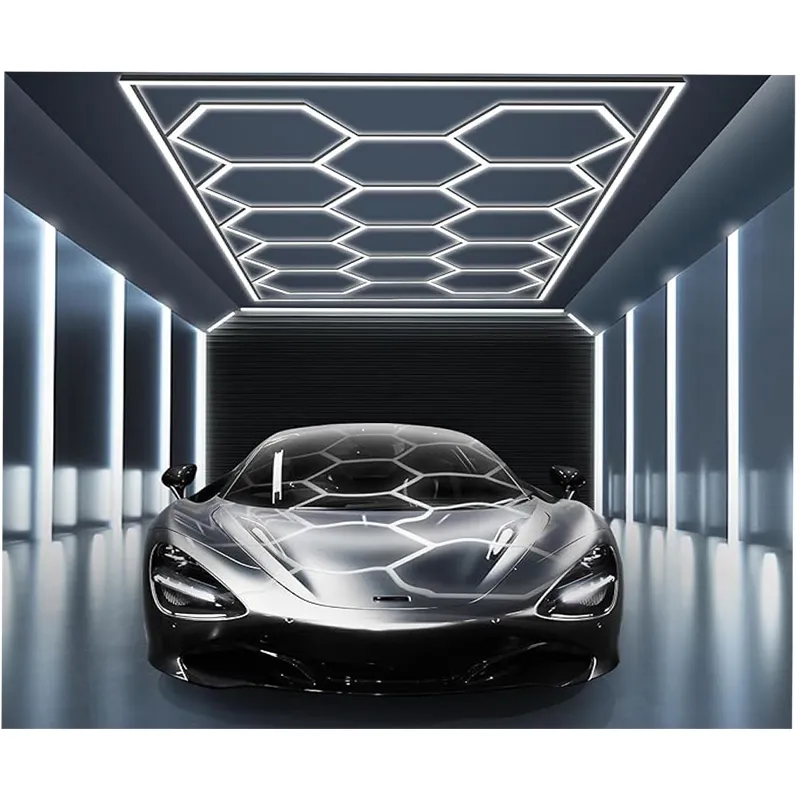 96in X 190in Hexagon Car Shop Decorative Light Kit with Frame, 69,420 Lumens, 534W, 6500K, 120-277V - Image 2