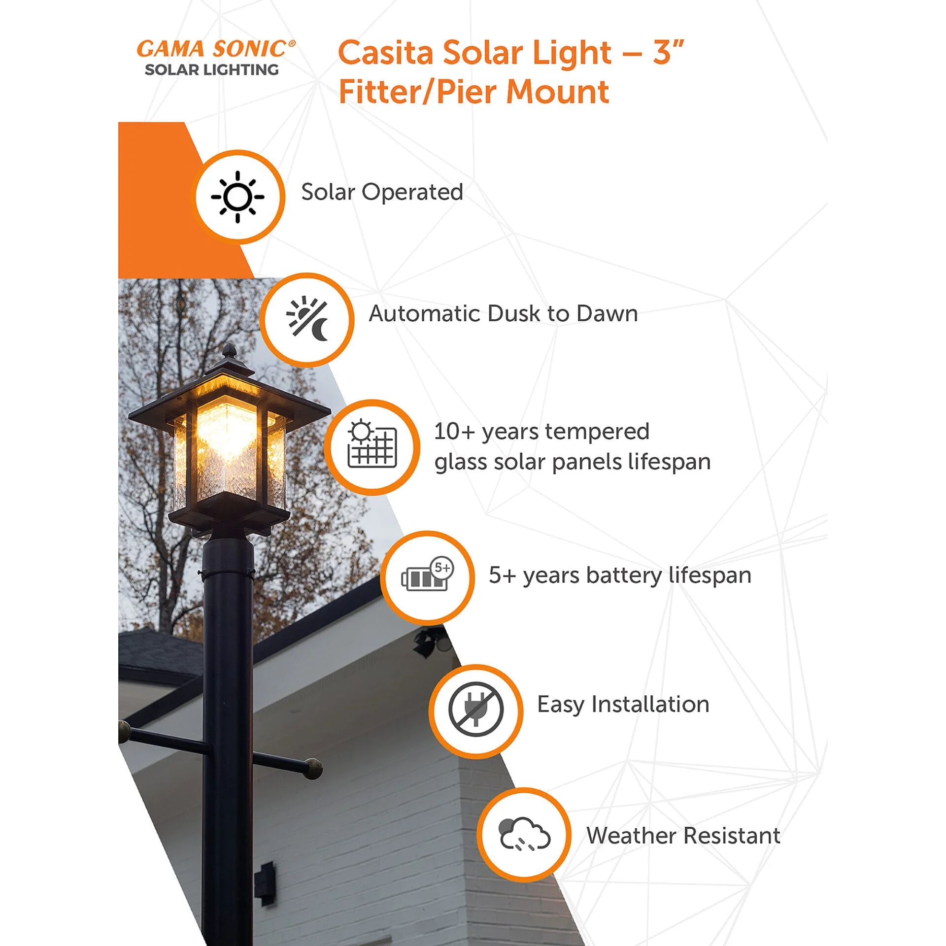 Casita Solar Post Top Light – 3” Fitter/Pier Mount - Image 3