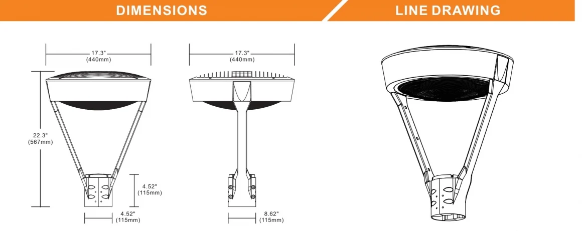 LED Post Top Light, 10400 Lumen Max, Wattage and CCT Selectable, Integrated Photocell, 120-277V - Image 3