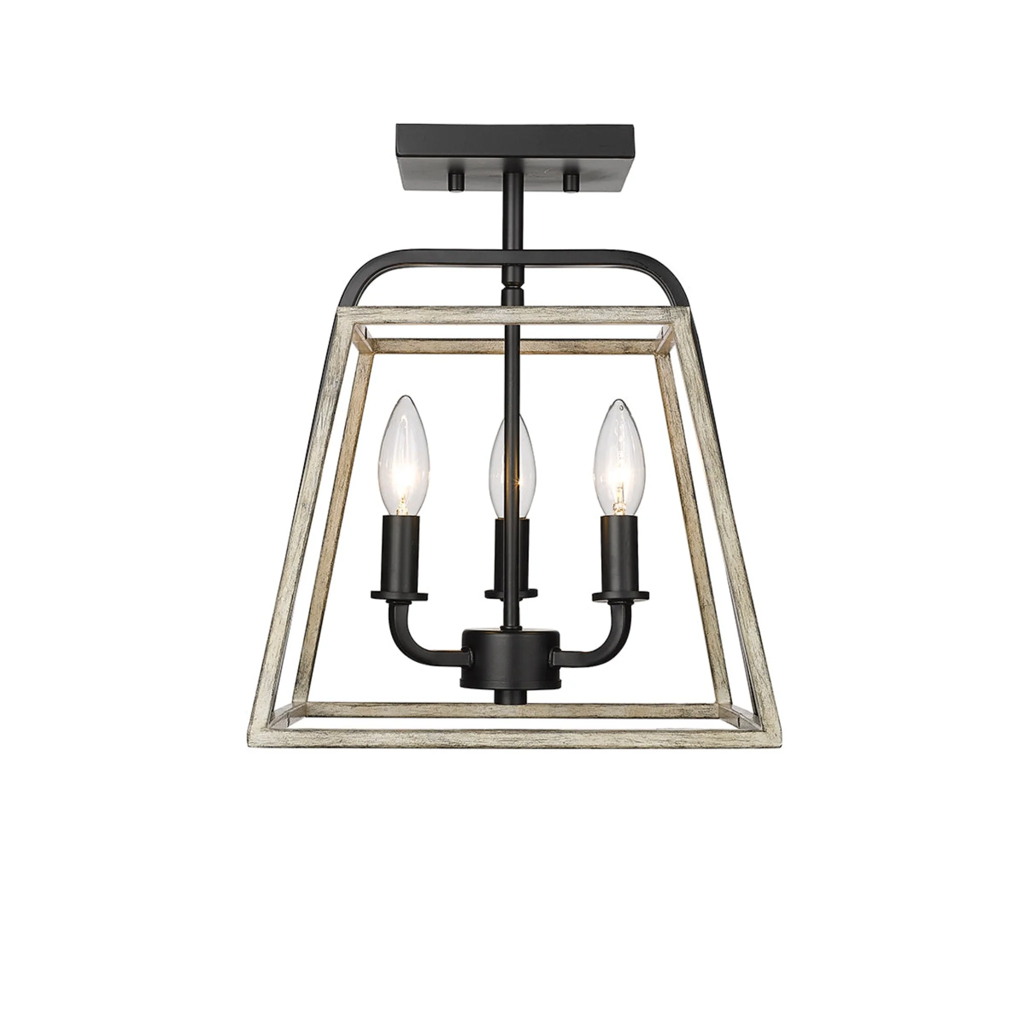 Millennium Lighting Three Light Semi Flush Mount Ceiling Light, Bonnie Collection, Matte Black/Grey Wood Finish - Image 3