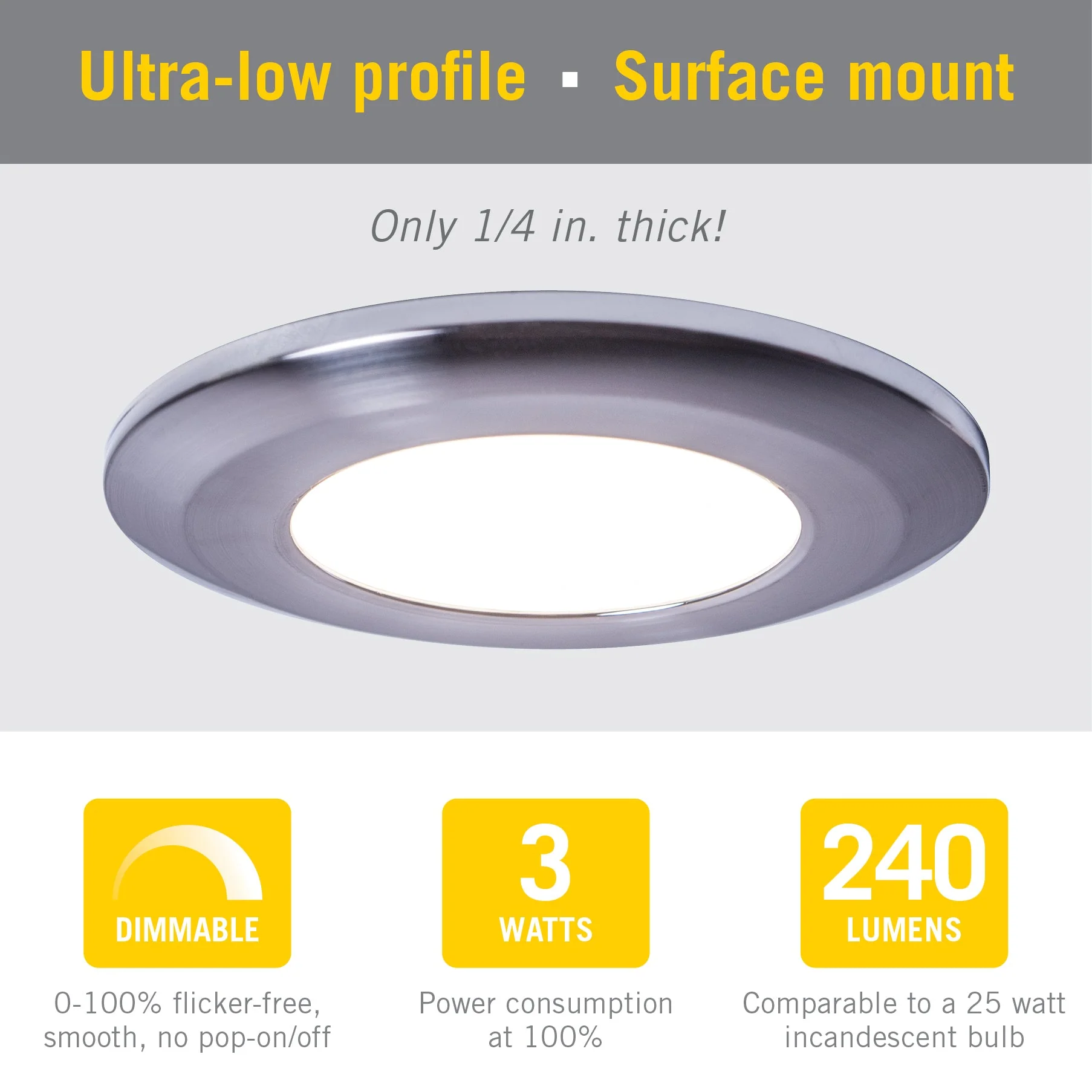 Wafer Thin Under Cabinet LED Puck Light, 3W, 12V, 250 Lumens, 3000K, Brilliant White or Chrome Finish - Image 4