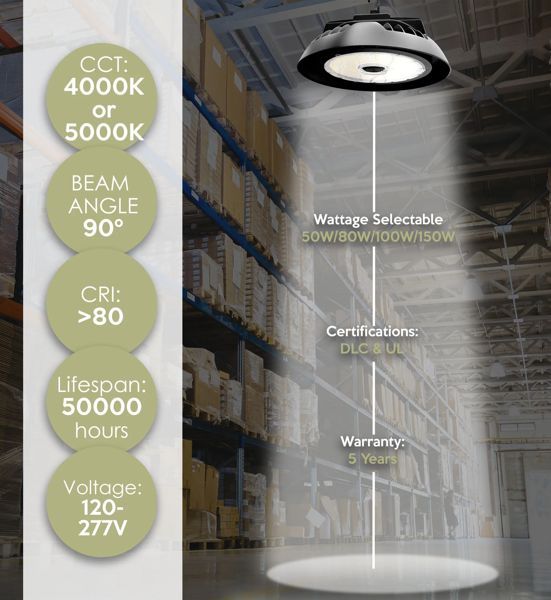 Westgate LED High Lumen UFO Highbay, 50W/80W/100W/150W, 120V-277V, 4000K - Image 3